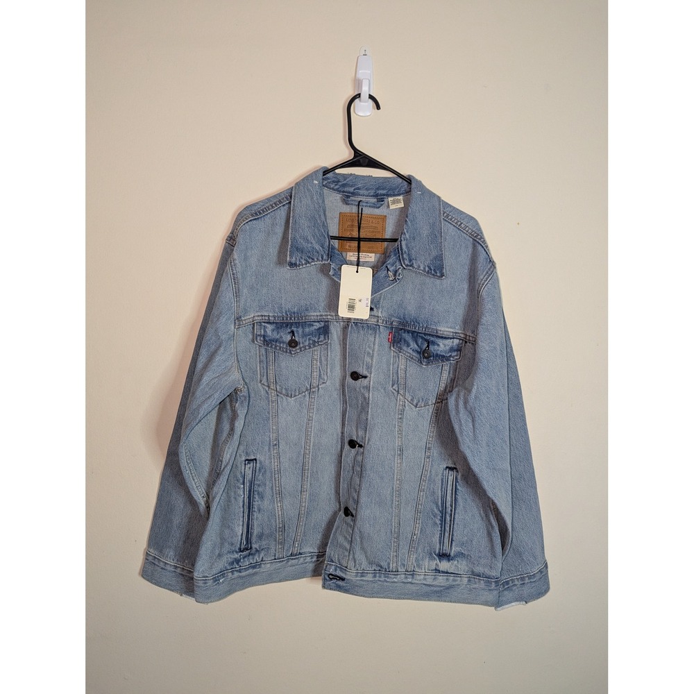 Levis Premium Relaxed Trucker Jacket Light Wash Denim Mens‎ Large A57820002 NEW